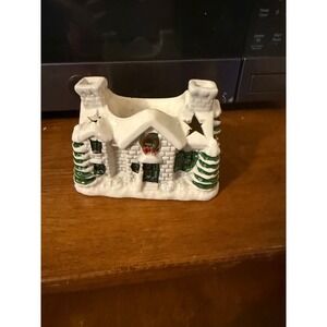Ceramic Christmas Cottage Tea Light Holder WaxWarmer Snowy Holiday Village House